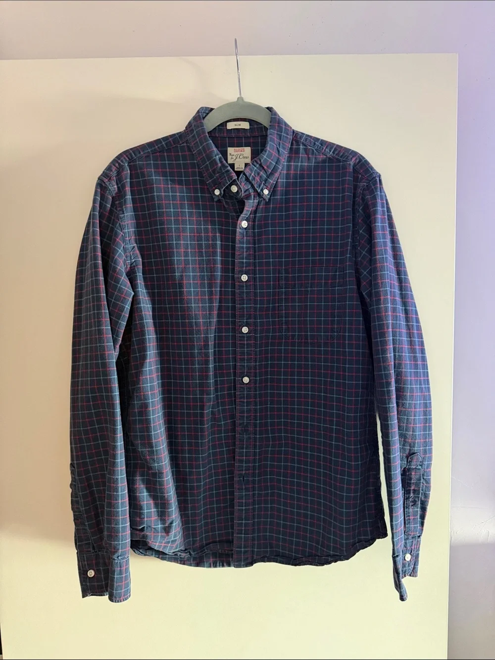 J. Crew Navy and Red Plaid Cotton Button-Down Shirt